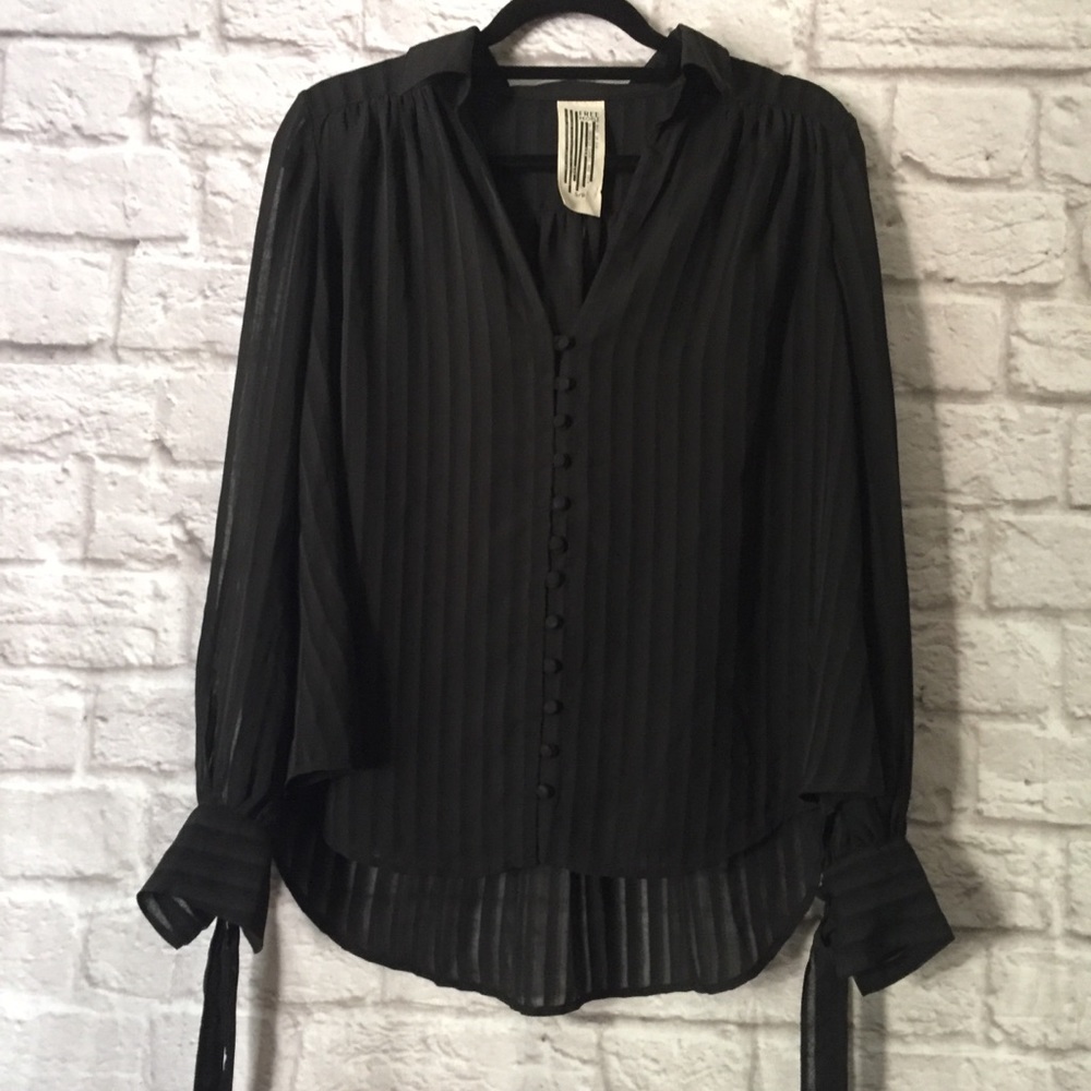 Free People Black Sheer Long Sleeve Blouse Sz S